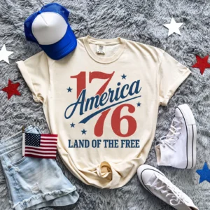 Patriotic T-Shirt, 1776 Land of the Free Tee, Vintage USA Graphic, Independence Day Shirt, Fourth of July Outfit