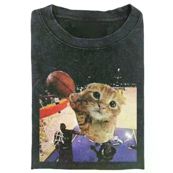 Slam Dunk Cat Graphic T-shirt, Funny Basketball Meme Tee, Hilarious Animal Crossover, Cool Streetwear Gift