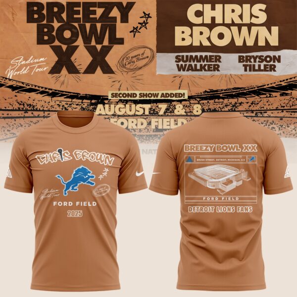 Limited Edition Detroit Lions x Chris Brown Breezy Bowl XX Tour 2025 Tshirt-AB080125500