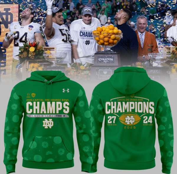 Notre Dame Fighting Irish Football NCAA Under Armour Limited Orange Bowl Champions White Hoodie-PU011025086-1