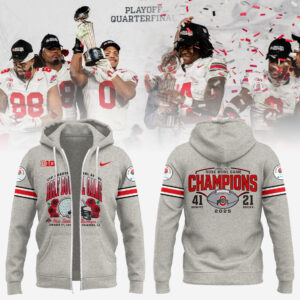 Ohio State Football Limited 2024 Rose Bowl Champions Grey ZIP Hoodie-PU03012516