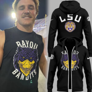 Limited Edition LSU Football Bayou Bandits Logo Black Zip Hoodie-PU25090303