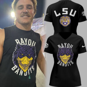Limited Edition LSU Football Bayou Bandits Logo Black V-Neck TShirt-PU25090301