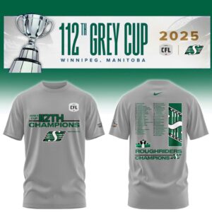 Limited Edition Roughriders 2025 Grey Cup Champions Shirt-AB1711257016