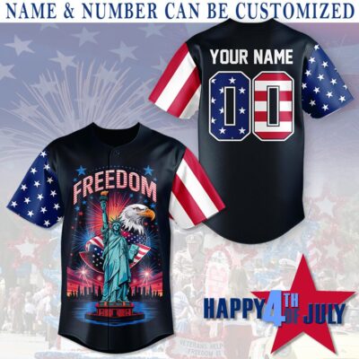 Personalized USA Baseball Jersey, Custom 4th of July Independence Day Baseball Jersey TM25061005BEJ